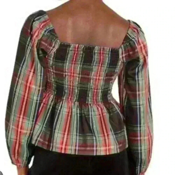NWT | J Crew Puff-sleeve smocked crop top in Stewart tartan sz 3x. Office preppy - Picture 2 of 6